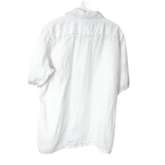 Bugatchi Uomo Shirt Men Large Button Up Linen Short Sleeve White Stitched Detail - Picture 9 of 12
